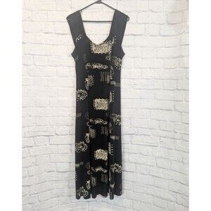 Pretty Woman Travel Resort Wear Dress Black With Tan Graphic Fish Print Size L?